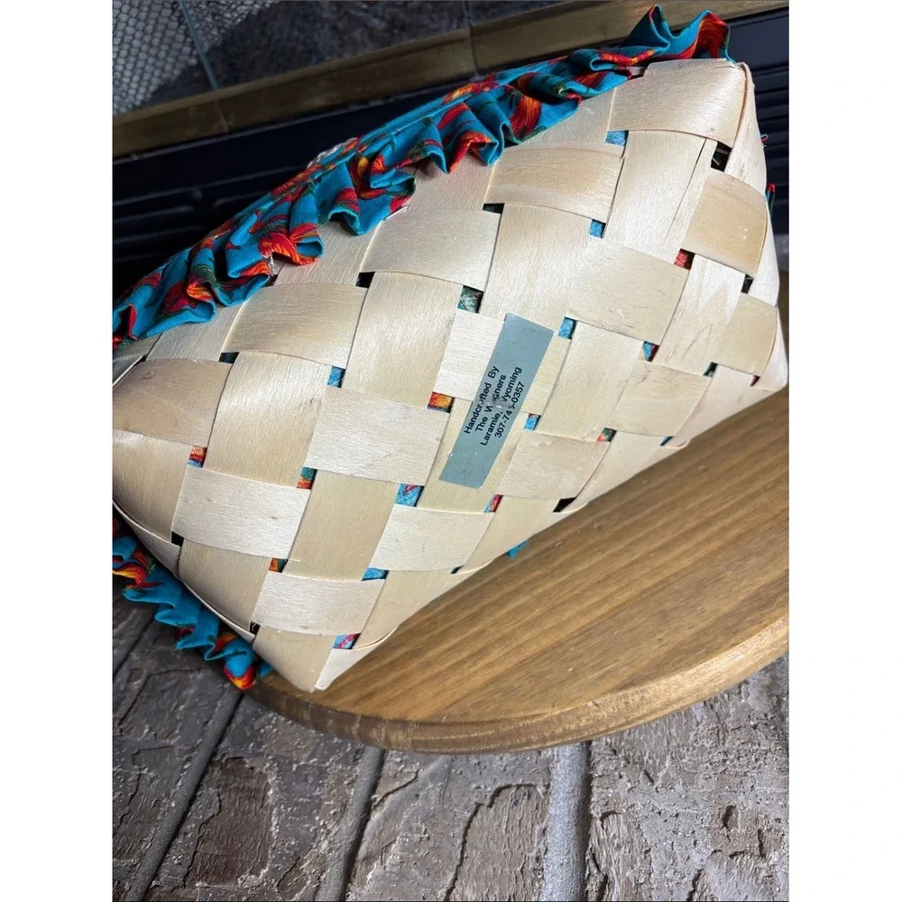 Handcrafted Basket w/ Turquoise Liner & Red Chili‎ Peppers Southwestern 12